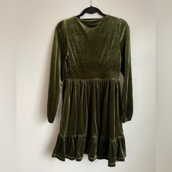 Velvet Long Sleeve Dress in Olive Green - Picture 4 of 4